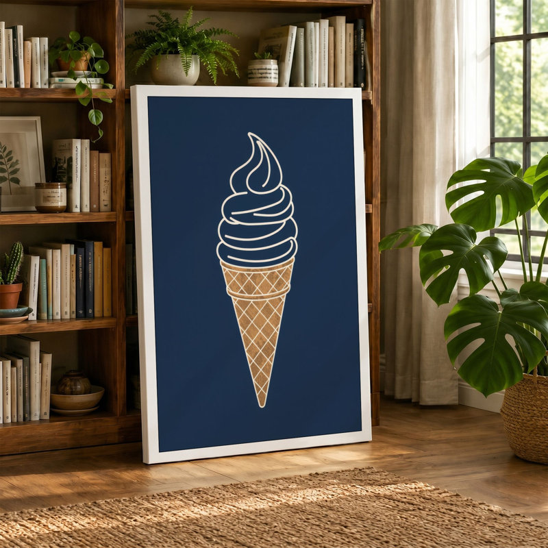Soft-Serve Cone Minimalist 1 Piece Wrapped Canvas Wall Art, 24x16 - 61.0 x 40.6 cm, Teal Border