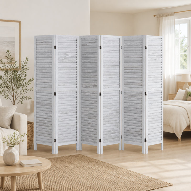Paravent à 6 panneaux en bois pliable de 66,9 pouces de hauteur, portatif, pour la maison et le bureau