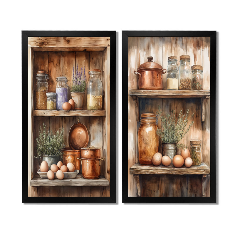 Tablette de cuisine rétro 2 pièces, toile de ferme rustique, tablette de cuisine rustique, nature morte, H 40 po x l 40 po