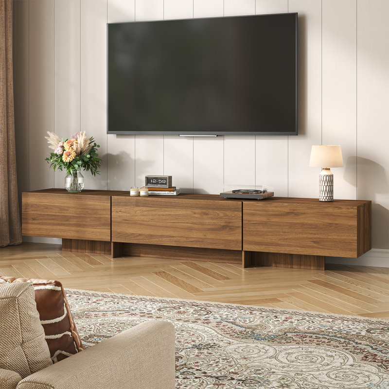 Meuble télé moderne pour téléviseur de 75 po ou moins avec armoire de rangement, Walnut