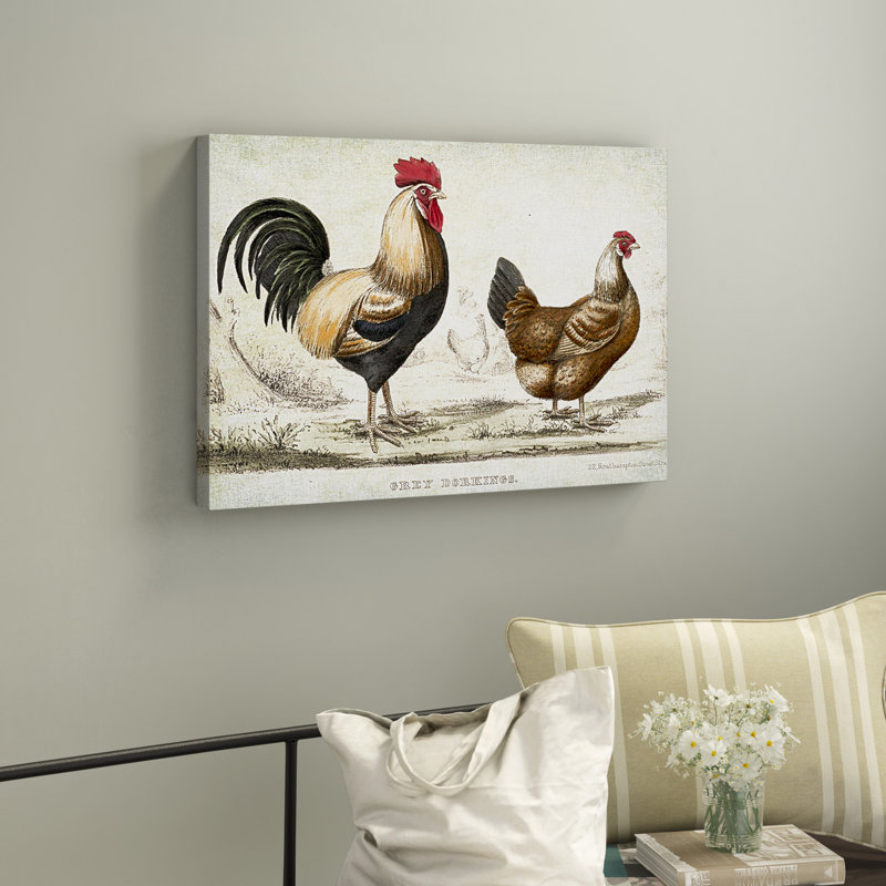 « coq sketch i », reproduction d’impression sur toile tendue, H 18 po x l 27 po x P 1,5 po, Pas de tapis, Toile tendue