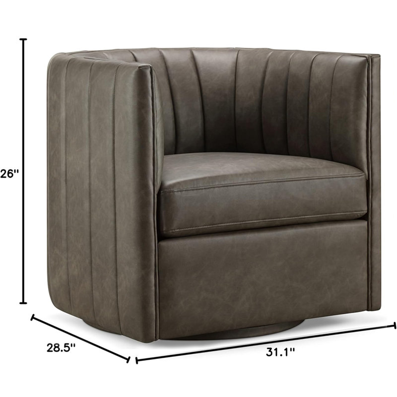 Fauteuil demi-tonneau pivotant de 31,1 po Anniya, Similicuir étain