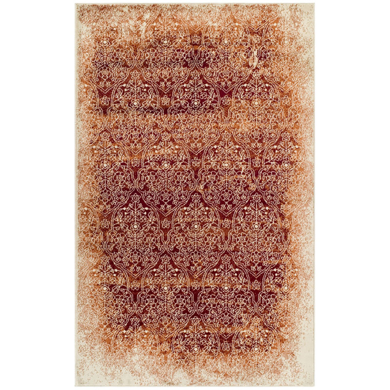 Tapis tissé à la machine en damas brun / orange / ivoire Fidalmo, Rectangle 8 pi x 10 pi