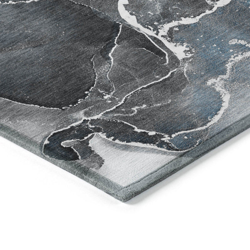 Tapis intérieur / extérieur bleu en polyester tissé à la machine Kyrie, Rectangle de 10 pi x 14 pi