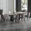 Ensemble de table de salle à manger extensible pour 4 à 10 personnes, table de salle à manger moderne avec base en acier au carbone noir, table de salle à manger rectangulaire en pierre frittée, table de cuisine pliante de 63 à 94,4 po avec 8 chaises