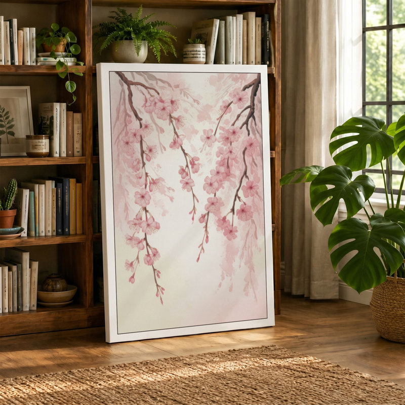 Moonlit Cherry Blossom Botanical 1 Piece Wrapped Canvas Wall Art, 18x12 - 45.7 x 30.5 cm, Sage Border