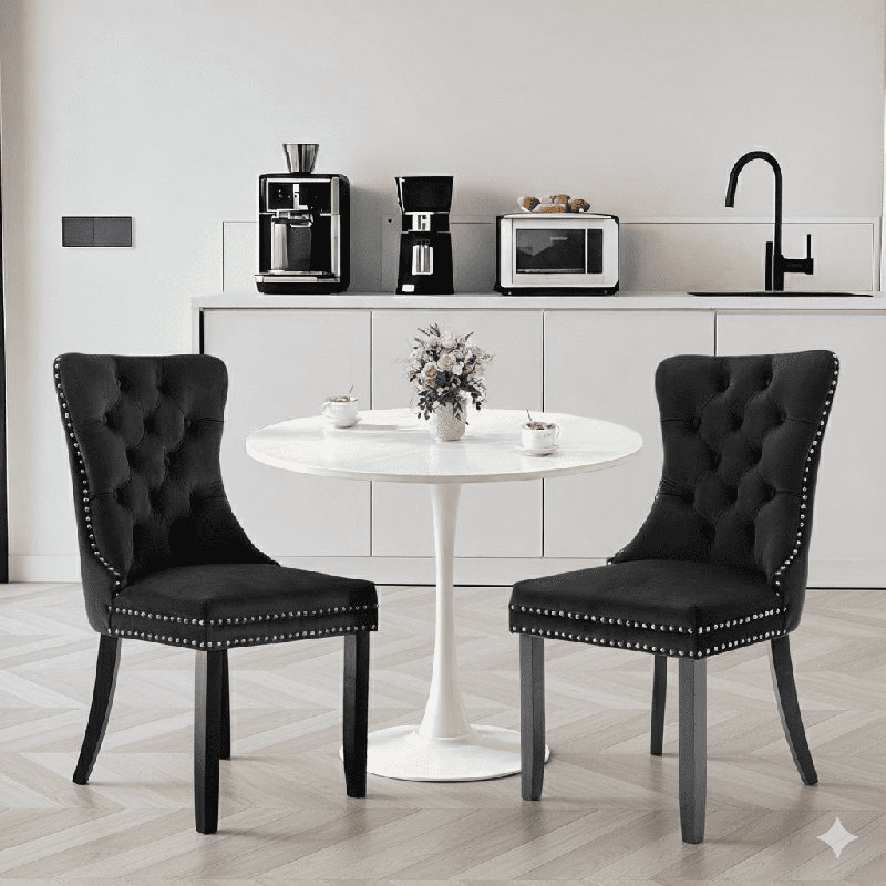 Ensemble de table de salle à manger rond avec 2 chaises, Blanc, Noir / Rouge