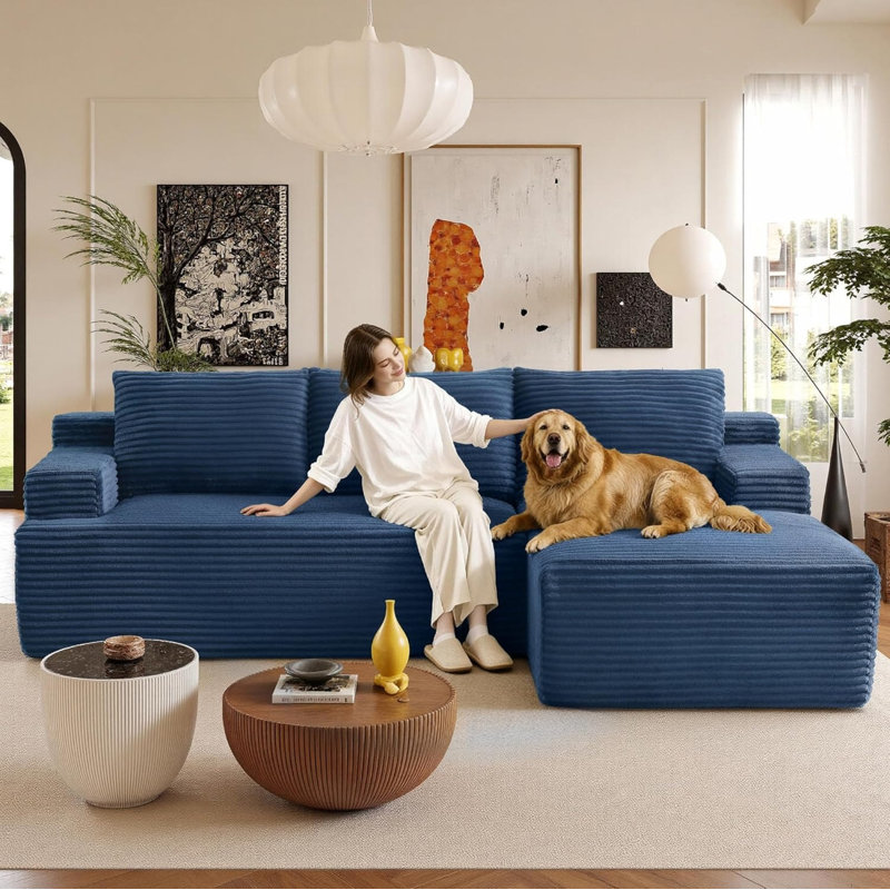 Boneless 96" Sectional Couches for Living Room Fluffy Cloud Couch Sofa with Deep Seat Upholstered Boneless Couchs Modern Modular Sectional Couch with Chaise