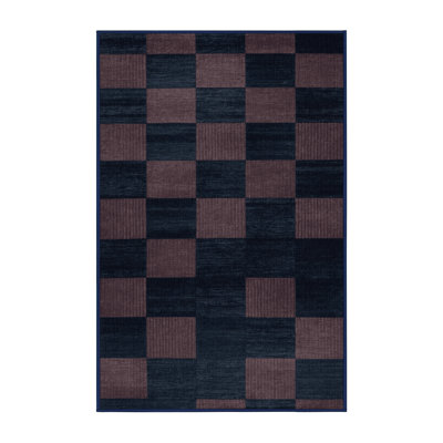 Machine Washable Checkered Gray Area Rug