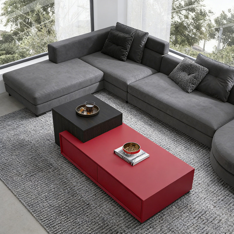 Ensemble de tables basses avec 4 tiroirs Simple Living, Noir / Rouge