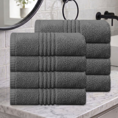 Ensemble de serviettes de salle de bain 100% coton 100% coton zéro torsion Robbs Home Weavers 500 g / m², 16 po x 24 po (8) (8 serviettes à main), gris foncé
