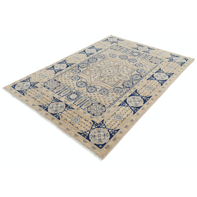 Tapis turc géométrique en laine noué à la main 5,5 x 7,7 pi