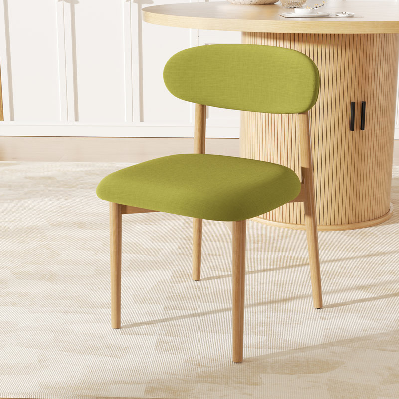 Modern Minimalist Dining Chair With Wood Legs, Mid-Century Accent Chair For Kitchen, Living Room, And Vanity, Green, Natural