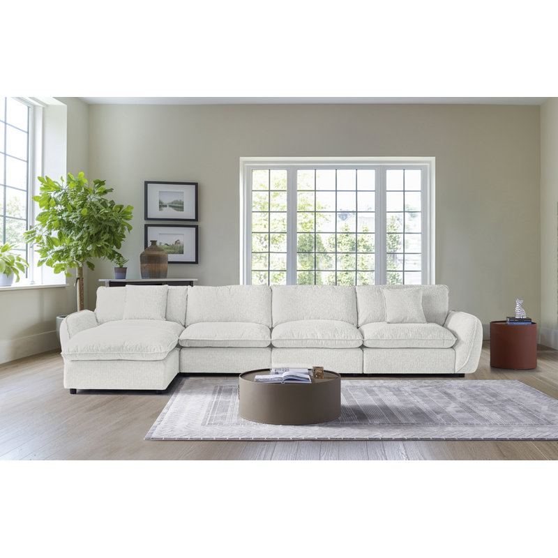 L-Shaped Modular Sectional With Ottoman, White