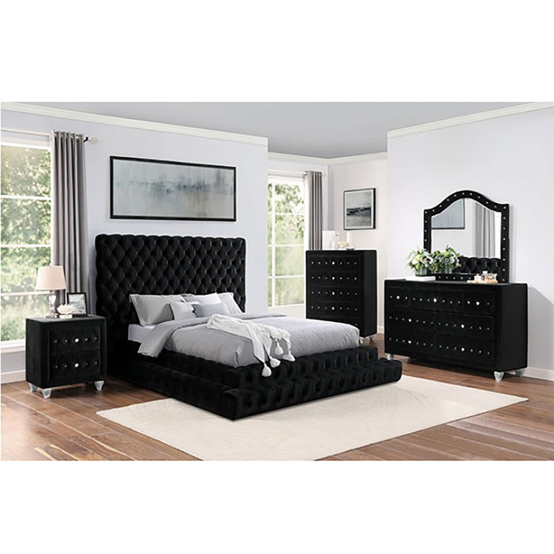 Madera Upholstered Platform Bed, King, Black