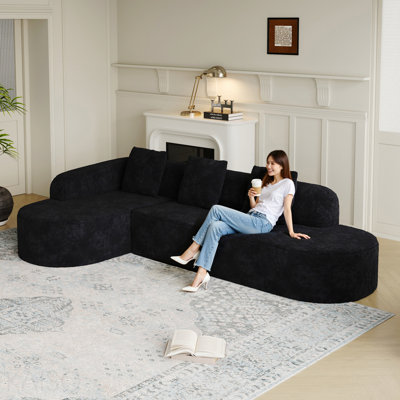 Canapé modulaire incurvé en forme de L de 111,8 pouces, design moderne avec tissu en polyester à poils longs texturé litchi, dossier incurvé avec trois coussins