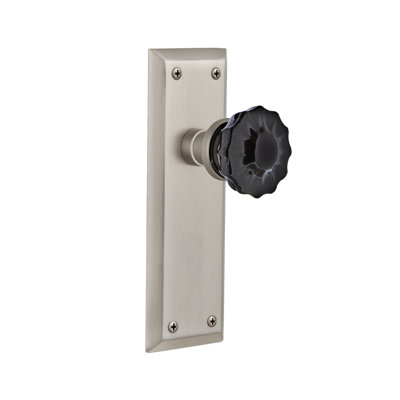 Black Crystal Interior Mortise Door Knob with New York Long Plate