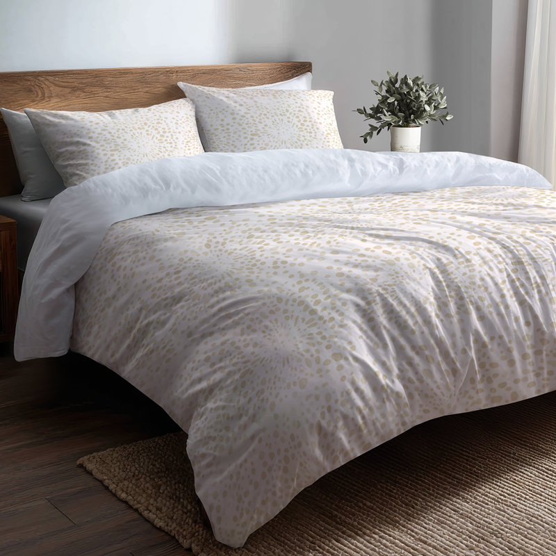 Ensemble de housse de couette abstrait 3 pièces - Ensemble de housse de couette moderne ivoire et crème Boho