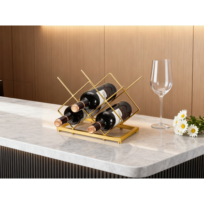 Support à vin de table pour 5 bouteilles, porte-bouteilles de comptoir autoportant à motif géométrique pour le rangement de la cuisine, du bar ou de la salle à manger
