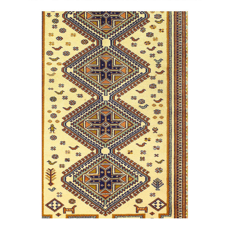 Tapis oriental ivoire en laine / coton fait à la main 4 pi 3 po x 6 pi 1 po Harutun