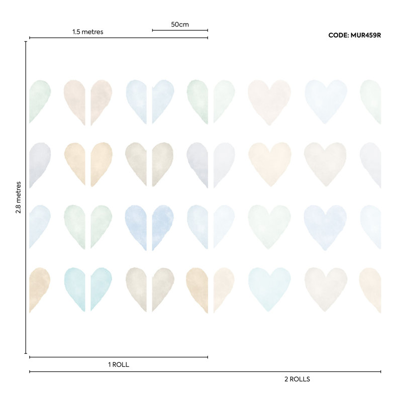 Colour My Heart Neutral Duck Egg - 3 Drop Repeatable Wall Mural, Neutral Duck Egg