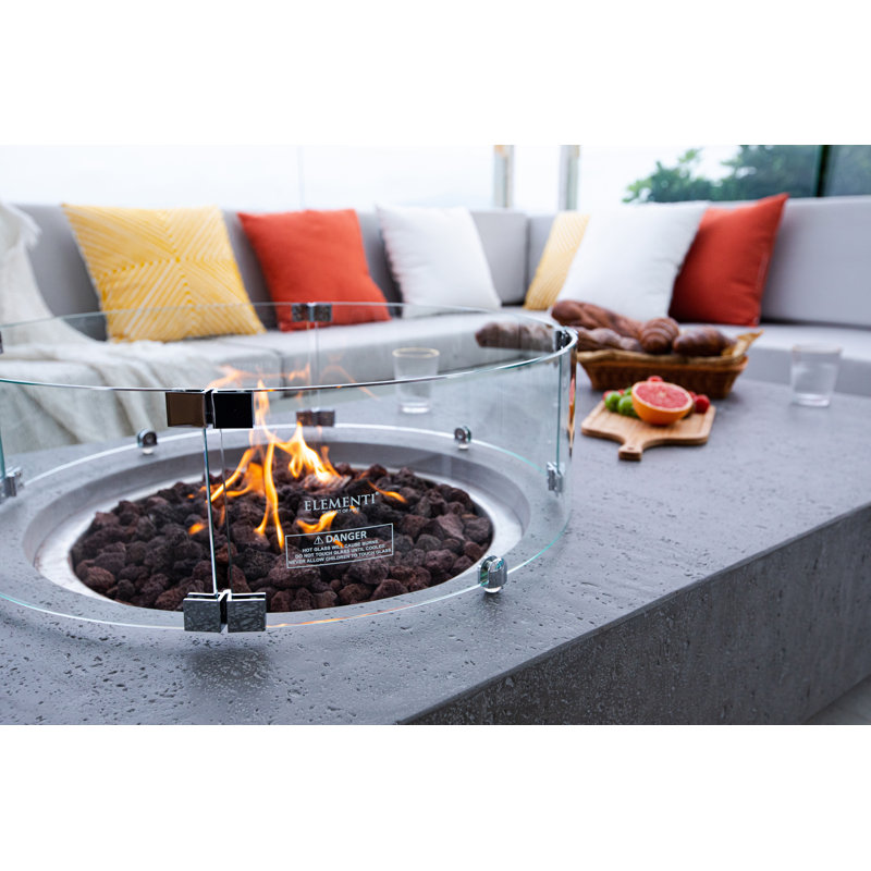 Metroplis 56" Outdoor Concrete Fire Table 45,000 BTU - Includes Lava Rocks and PVC Cover, Propane, Light Gray