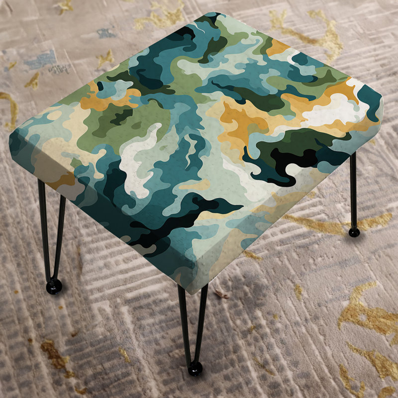 Repose-pieds artistique vert et bleu Camouflage