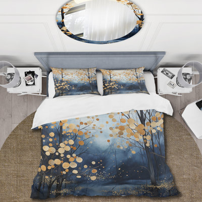 Gold And Blue Maple Tree Winter Forest III - Tree Maple Duvet Cover Set