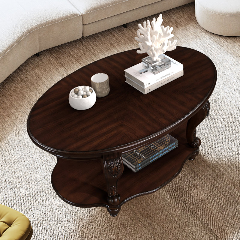 Mairie 42-inch Oval Wood Coffee Table, Cherry Wood, Cherry Wood