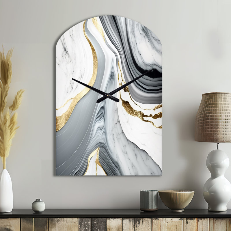 «Abstract Geode», horloge murale en métal gris, imprimé horloge asymétrique gris, Moyenne