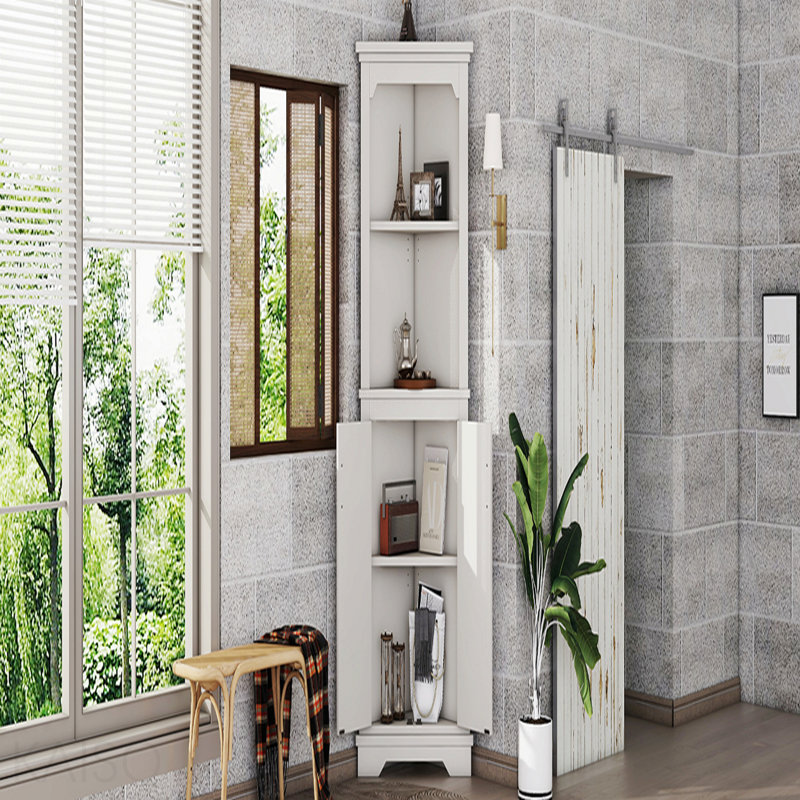 Tall Corner Cabinet With Doors For Living Room, Bathroom,Dining Room Or Kitchen,White, White