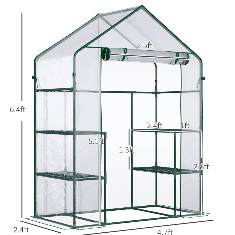 Serre de 5 pi x 2,5 pi 6,5 pi, portative, tablettes à 3 niveaux, couvercle en plastique transparent, trousse portable Maximize