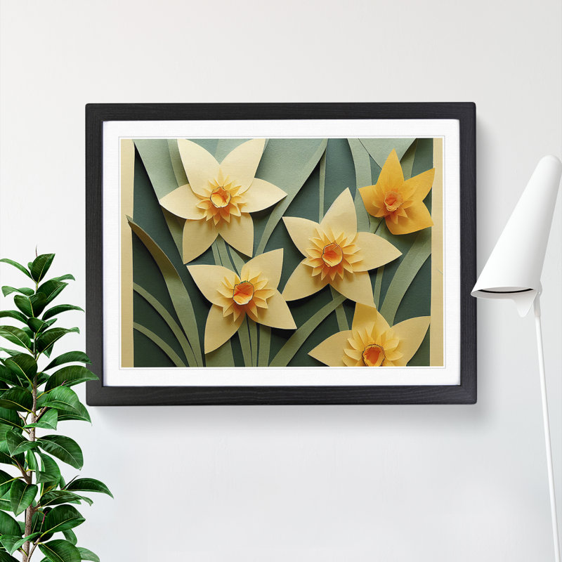 Pleasing Daffodil Flowers - Single Picture Frame Print, 25cm H x 34cm W x 2cm D, Black Framed