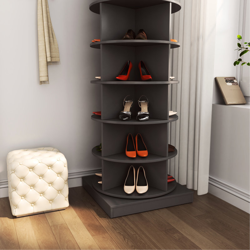Armoire à chaussures grise rotative 360 °, 6 couches, pouvant contenir 24 paires, ajoutant du style à l'armoire à tablettes décorative, pouvant être facilement assemblée, esthétique moderne