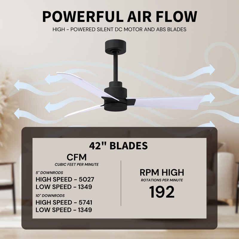 Alessandra Outdoor Downrod Ceiling Fan, Matte Black, Matte White