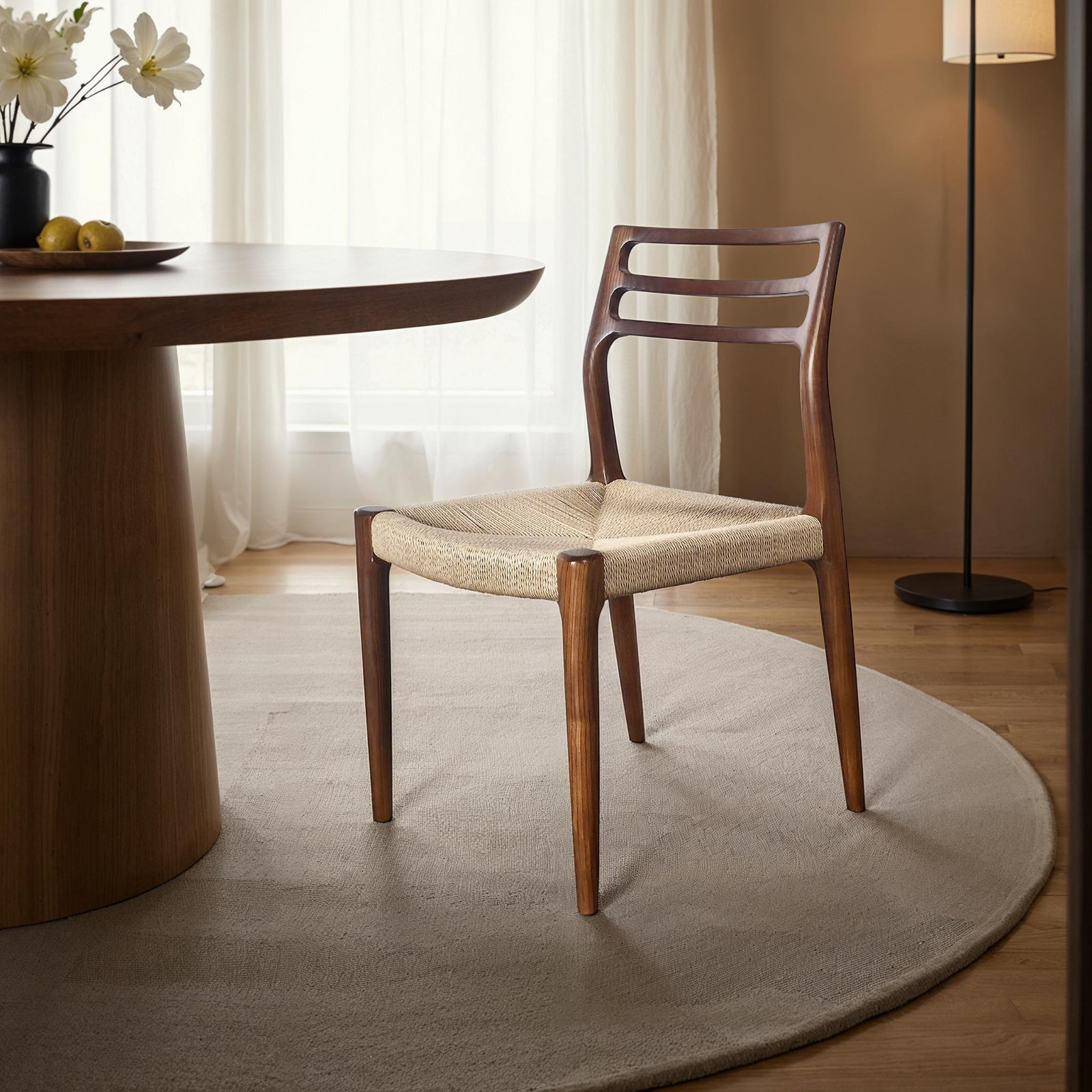 Oralie Ash Wood Dining Chair, Beige/Walnut