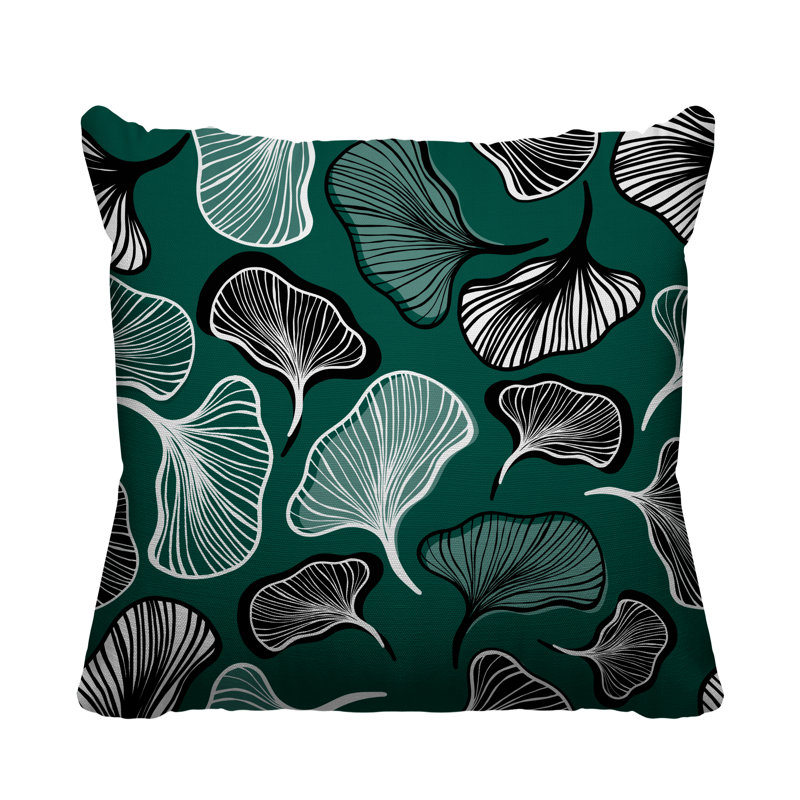 Coussin intérieur / extérieur à motif de feuilles abstraites ngoli, L 17 po x H 17 po, Émeraude