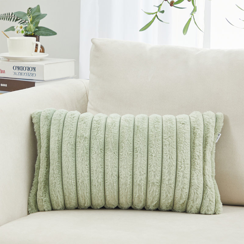 Housse et insert de coussin rectangulaire en fausse fourrure, Vert