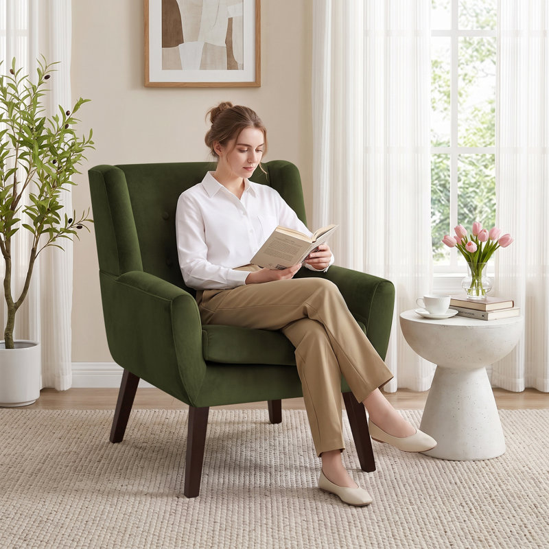 Fauteuil capitonné de 29,2 po de largeur Halcott, Green Velvet