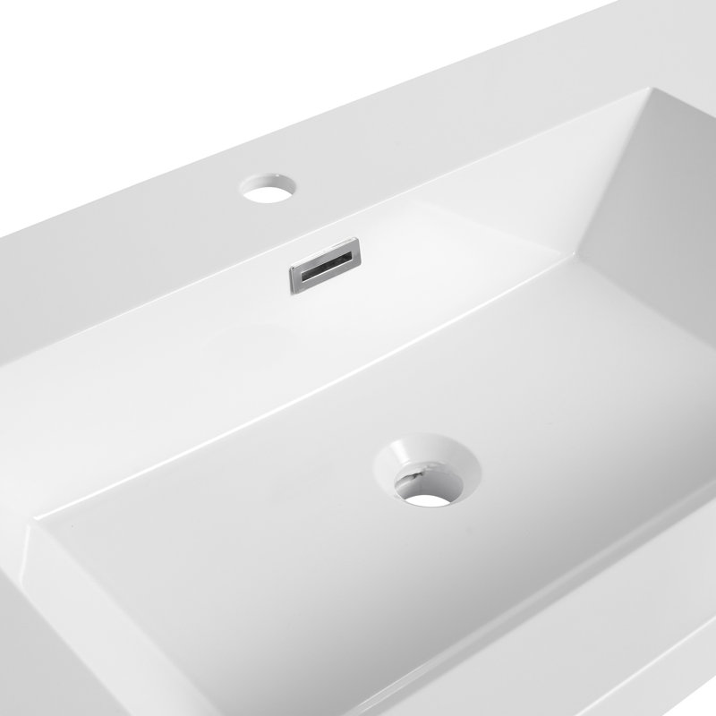 Lavabo de salle de bain 48 po en blanc brillant, largeur 19,15 po, hauteur 7,16 po, profondeur 48,58 po, et choix de résine, aspect blanc, froid