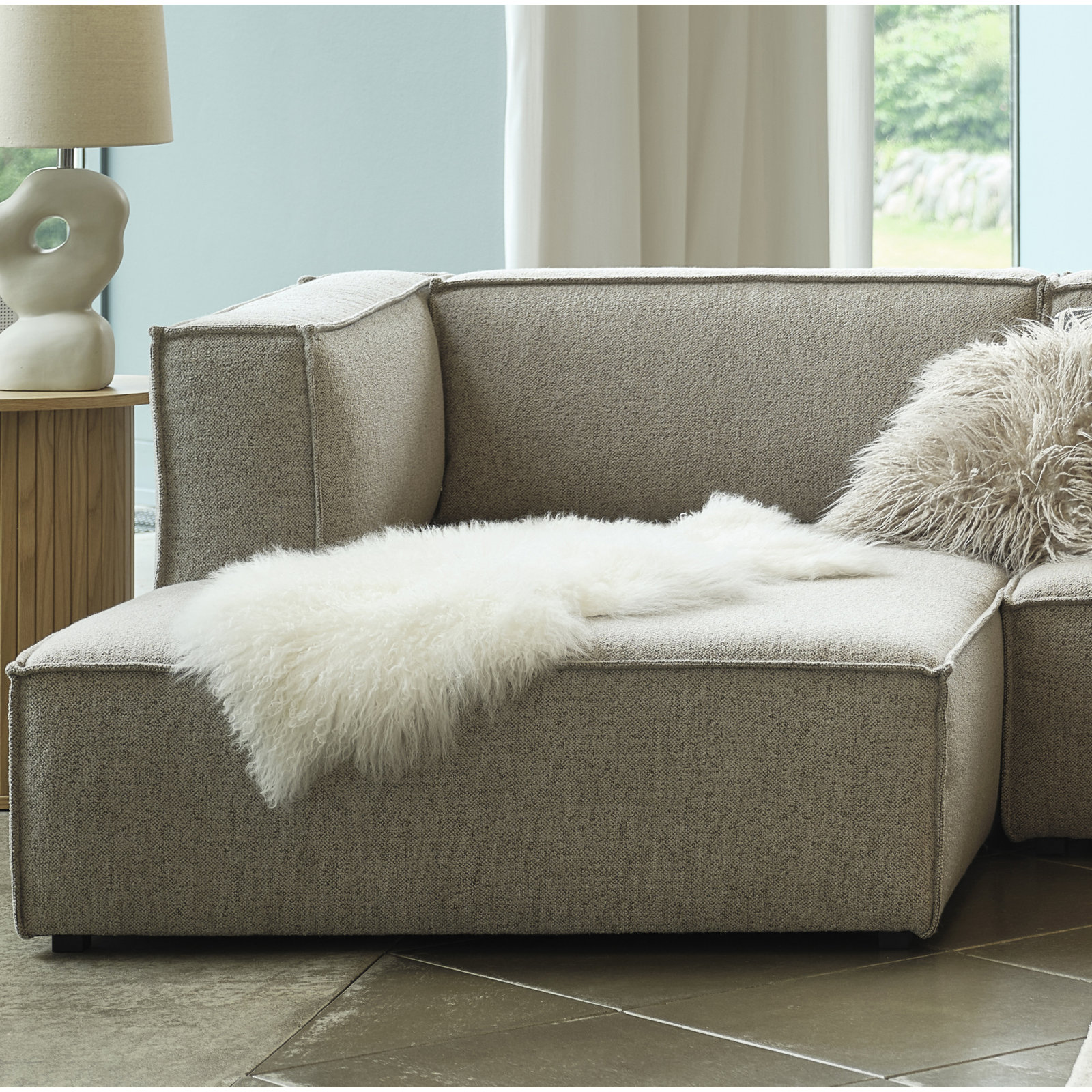 Shonnard Upholstered Chaise Lounge, Left Hand Facing, Taupe Performance Boucle