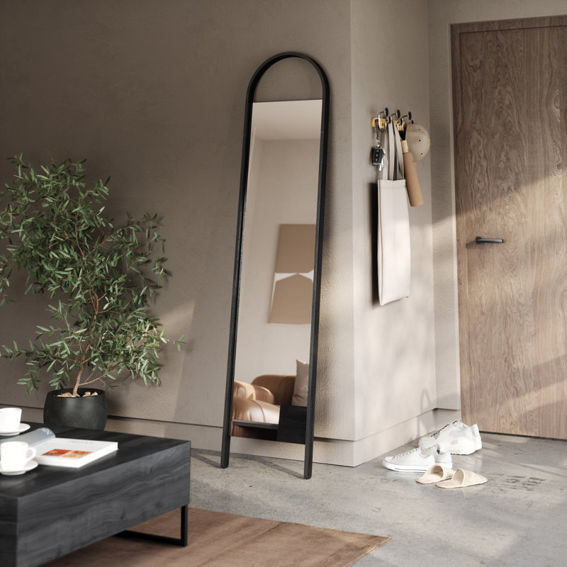 Bellwood Arched Floor Mirror, Wood Frame Full-Length Leaning Mirror, Black