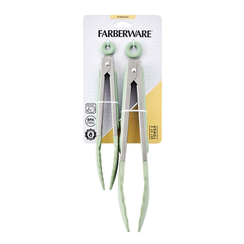 Farberware Classic Silicone Head Tongs, Green
