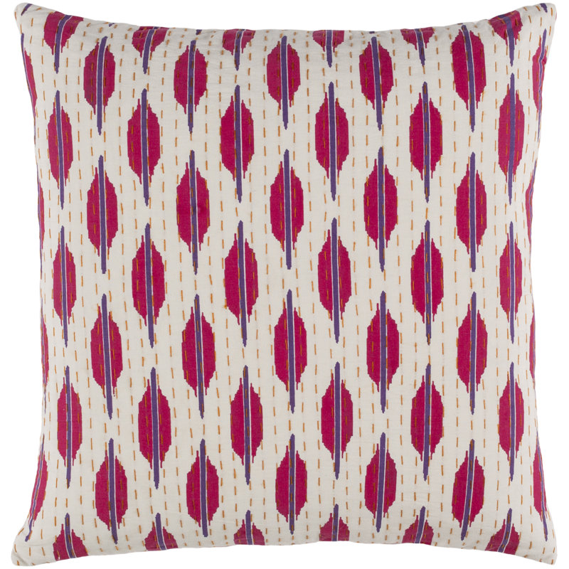 Oreiller 100% coton Kantha, 20 po x 20 po, Mauve / rose, Housse de coussin seulement