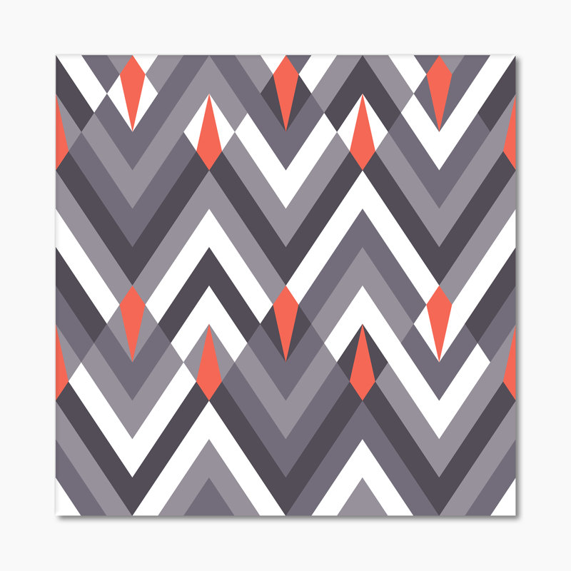 Gris blanc et chevron rouge - Impression sur toile, Toile tendue, H 30 po x l 30 po