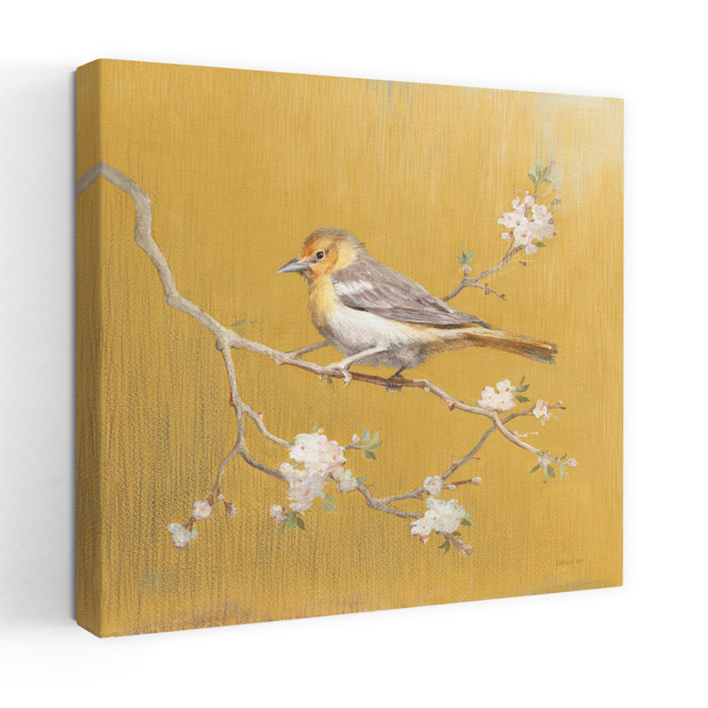 Oriole du Nord contemporain sur fond doré avec art animalier, H 36 po x l 36 po