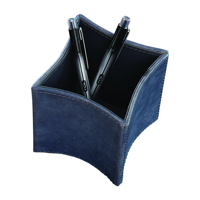 Folded Leather Pencil Cup-Blue Wash
