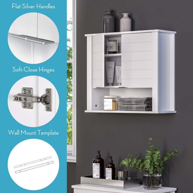 White MDF Two-Door Wall Mounted Storage Cabinet