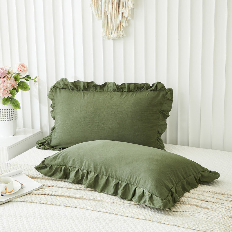 Olive Green Pillowcases 18x18 Cute Throw Pillow Covers Pack of 2 Ruffle Pillowcase Cushion for Couch Sofa Bedroom