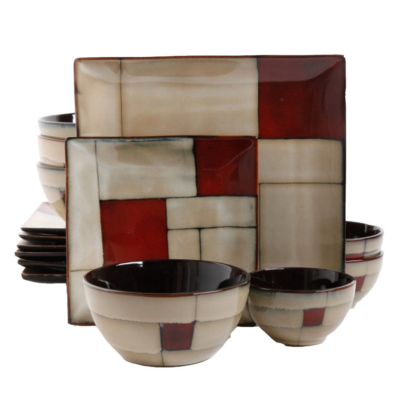 Azeal 16 Piece Double Bowl Dinnerware Set in Taupe